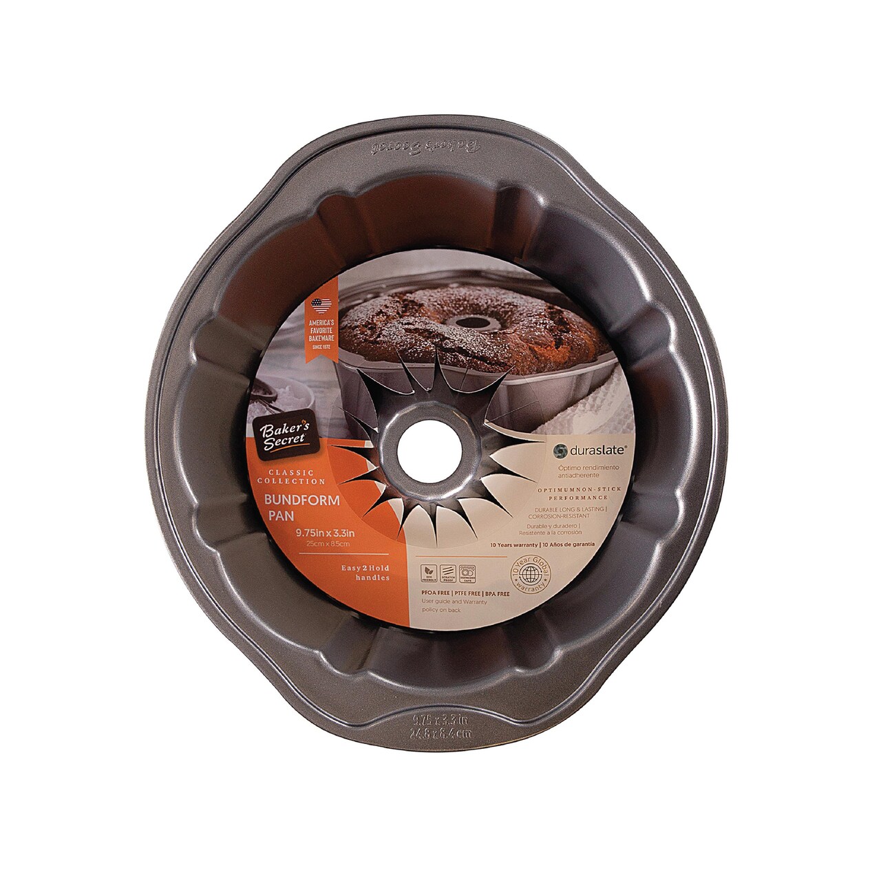 Baker's Secret 9.75" Fluted Cake Pan, Nonstick, compatible with Bundt Cake Pan Nonstick, Food-Grade Bakeware For Easy Release Dishwasher Safe Oven Baking Supplies - Classic Collection